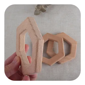 Anneaux de dentition hexagonaux en hêtre naturel pour accessoires de jouets DIY