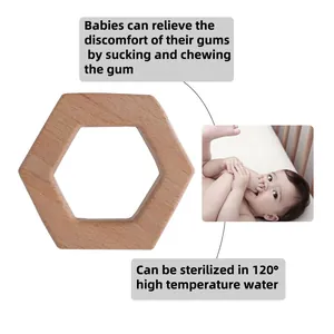 Anneau de dentition hexagonal en hêtre naturel pour soulager les gencives de bébé