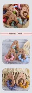 Détail du hochet de dentition avocat en hêtre avec perles en silicone colorées