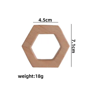 Anneau de dentition hexagonal en bois de hêtre naturel pour bébés, écologique et lisse