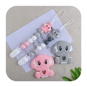 Elephant Baby Silicone Teether With Pacifier Clip Chain Set Food Grade BPA Free Infant Soothing Chewing Toy For Newborns Toddlers