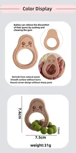 Détail de l'anneau de dentition avocat en bois avec dimensions et matériau sécurisé