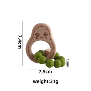 Anneau de dentition avocat en bois de hêtre et silicone avec dimensions et poids précisés