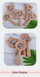 Détails des hochets en bois pour bébé avec motifs ours et hibou pour l'éveil sensoriel