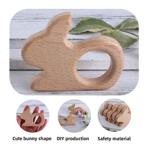 Natural beech wood rabbit teether ring for baby DIY pacifier clips and sensory play