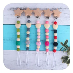 DIY baby pacifier chain set with wooden stars and colorful silicone teething beads