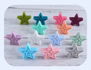 Bunte Stern-Silikonperlen zum Basteln mit 3D-Prägung für Baby-Beißringe in vielen Farben