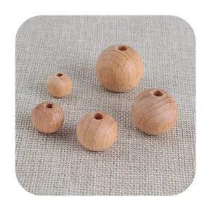 Natural Beech Wood Round Beads Perforated Wooden Teether For DIY Pacifier Chain Necklace Bracelet Jewelry Making Accessories