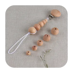 DIY beechwood baby pacifier clip with natural wooden beads for nursing necklaces