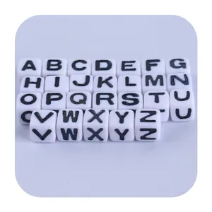 7mm Plastic Alphabet Cube Beads White Black English Letter Spacer Beads For DIY Jewelry Making Pacifier Chain Bracelet Craft