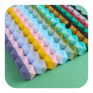 Perle ottagonali in silicone bicolore da 14mm per catenelle ciuccio fai-da-te e dentizione