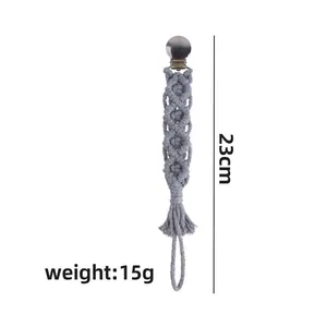 Catenella per ciuccio in cotone intrecciato grigio fatta a mano lunga 23cm con clip