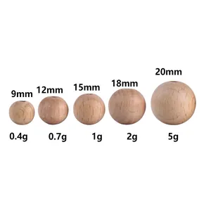 Natural beech wood round beads in 9mm to 20mm sizes for DIY teething jewelry crafts