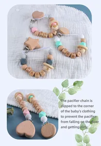Details zu Buchenholz-Clips und Silikonperlen in Macaron-Farben für Schnullerketten