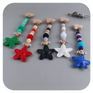 DIY Buchenholz Stern Schnullerketten Set mit Silikonperlen und Rassel für Babys