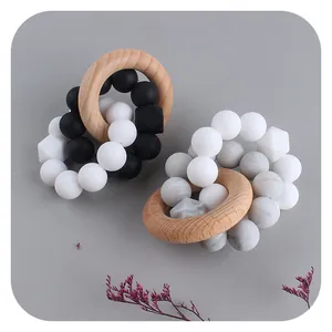 Baby Teether Silicone Teething Bracelet With Natural Beech Wood Ring BPA Free Montessori Sensory Molar Toy For Infants