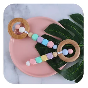 Jouet de Dentition Molaire pour Nourrisson Anneau en Bois de Hêtre Naturel Perles en Silicone Hochet Sensoriel Montessori Cadeau