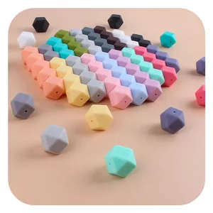 Hexagon Silicone Teether Beads Faceted Octagonal Food Grade BPA Free Silicone Beads For DIY Baby Pacifier Chain Necklace Jewelry Making Accessories