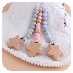Set di catenelle portaciuccio in legno di faggio a forma di stella e perline in silicone