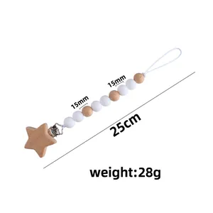 Catenella portaciuccio in faggio a forma di stella con perline in silicone per neonati