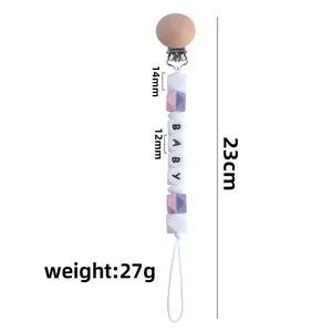 Catenella portaciuccio in legno di faggio e silicone con perline colorate, lunga 23 cm