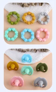 Set de chupete de silicona y anillo de dentición con cuentas en varios colores pastel