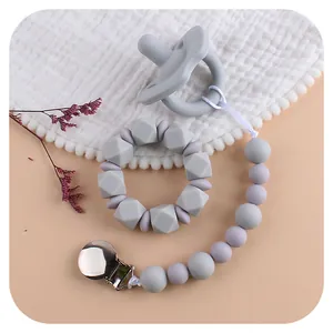 Chupete de Silicona para Bebé Con Cadena de Clip Y Mordedor Silicona de Grado Alimenticio Libre de BPA Juguete Calmante