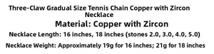 Tableau des tailles pour collier tennis en cuivre avec zircons gradués, 16-18 pouces