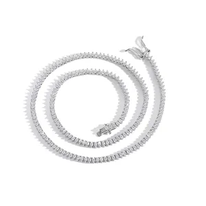 Collier tennis simple rangée 2mm en zircon argenté avec fermoir de sécurité sûr