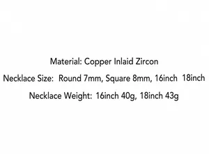 Especificaciones del collar de cobre con circonitas redondas de 7mm y cuadradas de 8mm