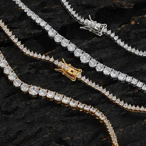 Collier Tennis en Zircone Dégradé Cuivre Hip Hop Chaîne à Trois Griffes pour Hommes Femmes Bijoux Accessoires Personnalisés