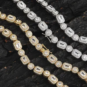 Collar tennis de oro y plata con circonitas cuadradas y redondas de estilo hip-hop iced out