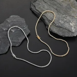 Colliers tennis 2mm en zircon à 3 griffes, finitions or et argent avec fermoir sûr