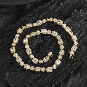 Collar Hip Hop Lujoso de Cobre Zirconia Tennis Chain Para Hombres Mujeres Iced Out Mixed Round Square Zirconia Link Chain Joyería
