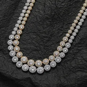 Collana Tennis Luxury Hip Hop in Rame e Zirconia per Uomo Donna con Halo a Grappolo Rotondo Gioielli Regalo
