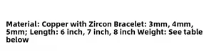 Guide des tailles pour bracelets en cuivre et zircone en largeurs 3mm 4mm 5mm