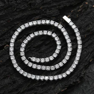 Macro shot of silver tennis chain with sparkling cubic zirconia on rustic wood surface