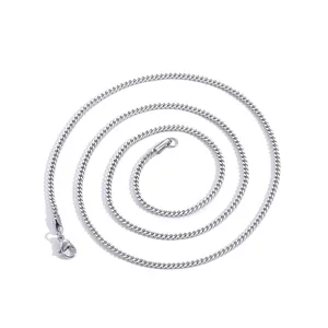 2mm silver stainless steel cuban link chain necklace with lobster clasp for men and women