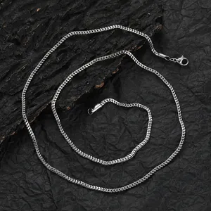 Polished 2mm stainless steel curb chain necklace with secure lobster clasp for men