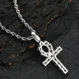 925 zilveren Ankh kruis hanger met zirkonia stenen en een klassieke touwketting