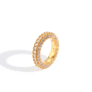 Hip hop style gold double-row zircon paved eternity ring on white background