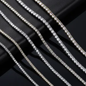Hip Hop Copper Zirconia Tennis Chain Necklace For Men Women Gold Silver Plated Single Row Prong Set Round Cut Jewelry