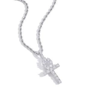 S925 zilveren Ankh kruis hanger met touwketting voor heren in luxe hip-hop stijl mode