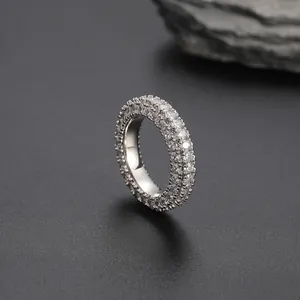 Hip Hop Iced Out Zirconia Eternity Ring For Men Women AAA Zircon Copper Gold Silver Plated Pave Setting Band Ring Jewelry