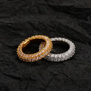 Iced out hip hop rings in gold and silver finish with pave-set zircon stones