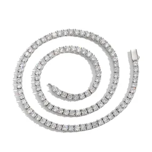 Polished tennis chain necklace with brilliant round-cut cubic zirconia in spiral layout