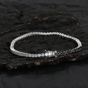 3mm Tennisarmband mit schwarzen und weißen Zirkonia, Silbermetall und Sicherheitsverschluss
