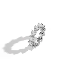 Elegant silver-tone eternity ring with 5mm heart-cut cubic zirconia in prong setting