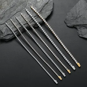 Three-color stainless steel tennis bracelets with round cubic zirconia on slate stone