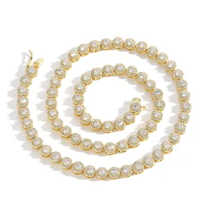 Detail of 6mm round cubic zirconia halo links with gold plating and secure box clasp